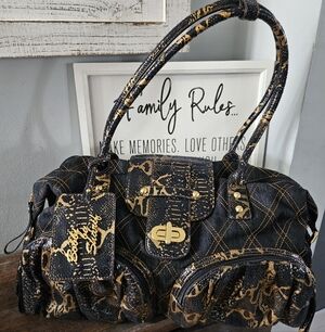 Bobbi By Sharif Denim And Gold Women’s Satchel Handbag Like New